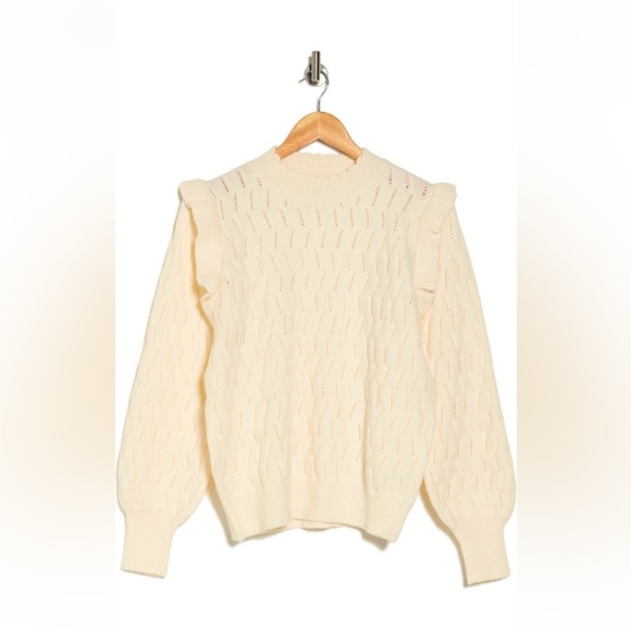 New FRNCH Paris Cream sweat Valeria Ruffle Shoulder Pointelle Sweater - Picture 4 of 9